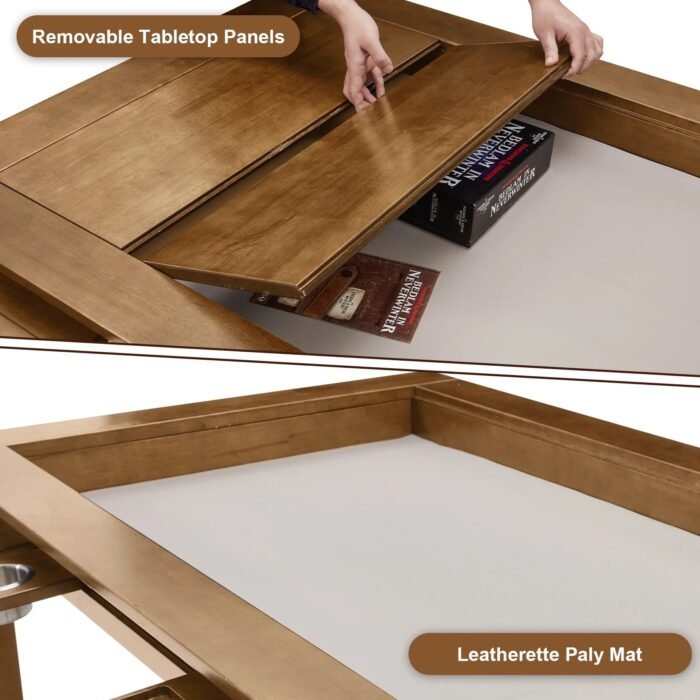 Solid Wood Board Game Table for 4–6 with Removable Top, 54" X 31" Gaming Surface, Game Mat, 6 Cup Holders & Hobby Tray – Convertible Gaming and Dining Table for D&D , Card Game and Puzzle - Image 5