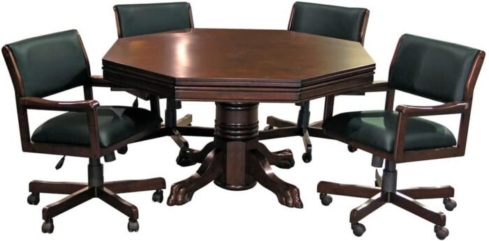 3-In1 Combination Game & Dining Table Set with 4 Rocker-Swivel Chairs- (Mahogany Finish) - Image 4