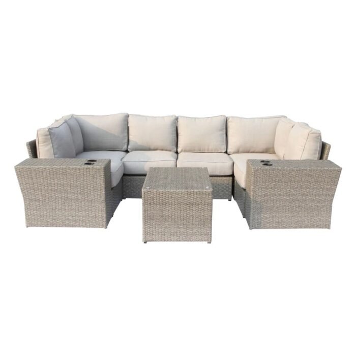 Outdoor Wicker Sectional With Weather Resistant Cushions And Table - Image 4