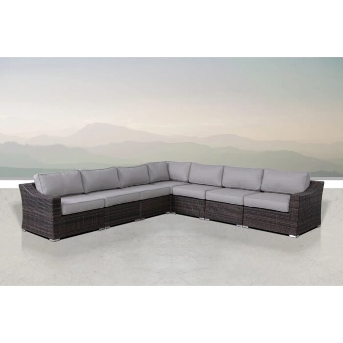 Contemporary Outdoor Rattan Wicker Sectional Seating Group With Cushions - Image 16