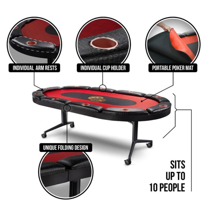 10 Player Poker Table + 10 Chairs + 1 Extra Mat - Image 3