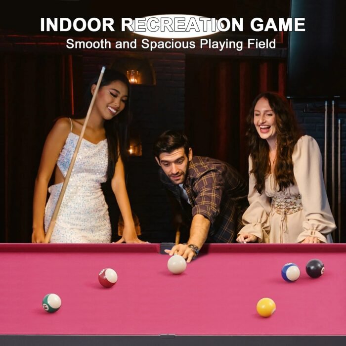e 48In Pool Billiard Game Table W/2 Cue Sticks, 16 Balls, Triangle, Chalk Foldable Pool Table for Kids Family (Red) - Image 4