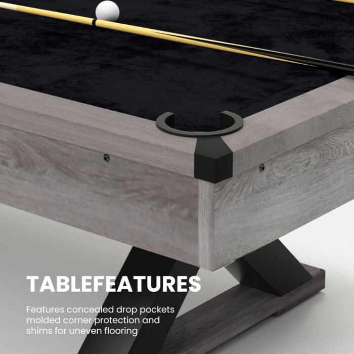 Large 84-Inch Rustic Gray Pool Table With Cues, Balls And X-Legs (SAK54361) - Image 7