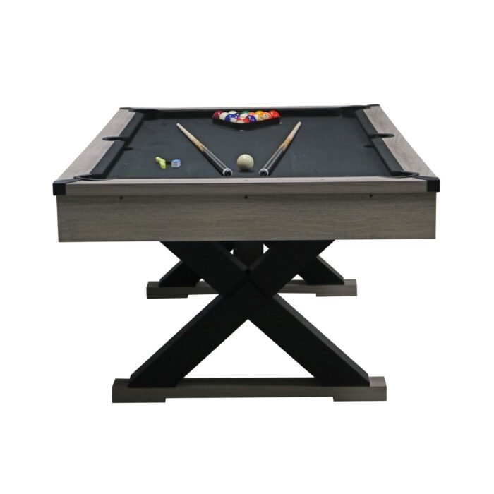 Large 84-Inch Rustic Gray Pool Table With Cues, Balls And X-Legs (SAK54361) - Image 6
