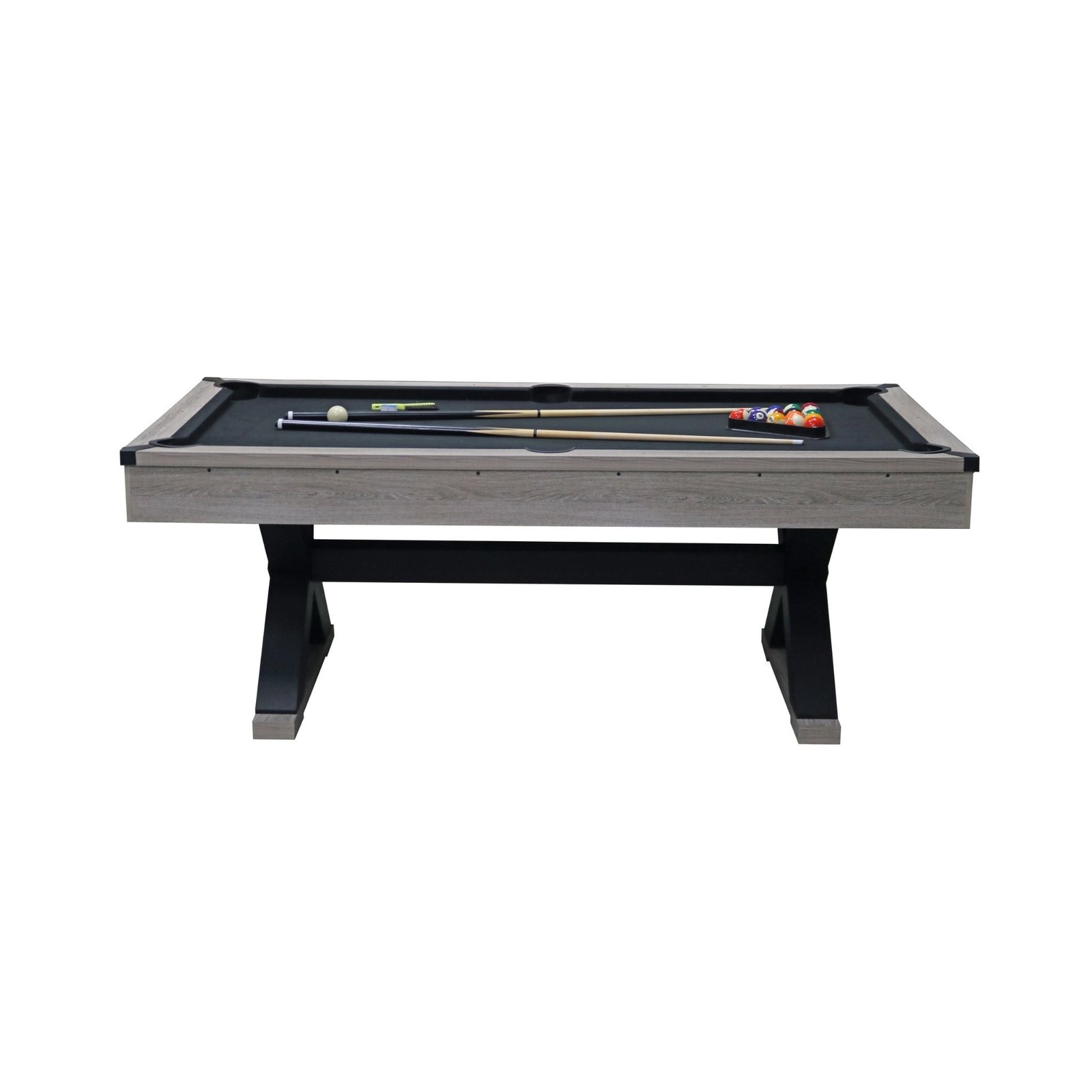large-84-inch-rustic-gray-pool-table-with-cues-balls-and-x-legs-full-view-sak54361 Large 84-Inch Rustic Gray Pool Table With Cues, Balls And X-Legs (SAK54361) - Image 1