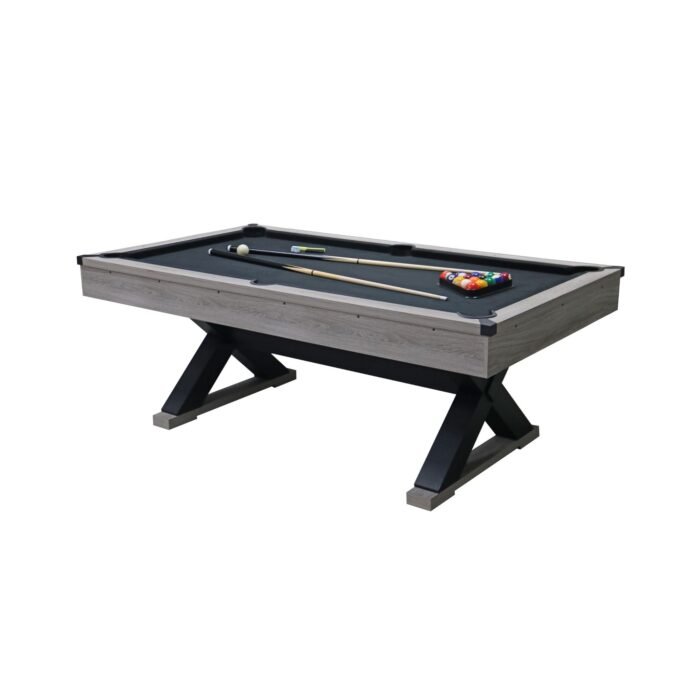 Large 84-Inch Rustic Gray Pool Table With Cues, Balls And X-Legs (SAK54361) - Image 8