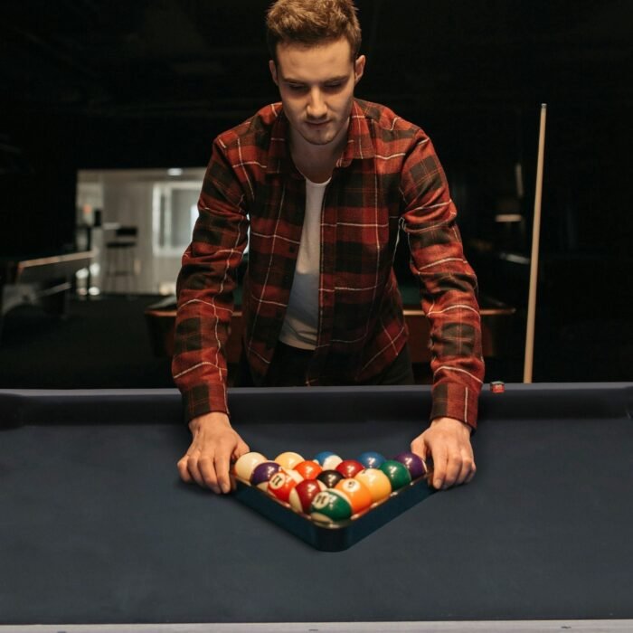 Large 84-Inch Rustic Gray Pool Table With Cues, Balls And X-Legs (SAK54361) - Image 4