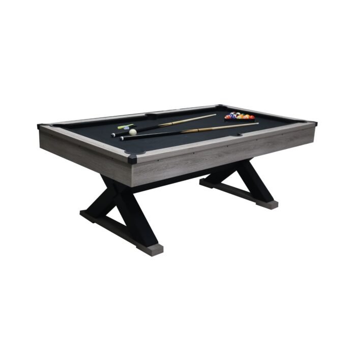 Large 84-Inch Rustic Gray Pool Table With Cues, Balls And X-Legs (SAK54361) - Image 3