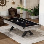 Large 84-Inch Rustic Gray Pool Table With Cues, Balls And X-Legs (SAK54361) - Image 2