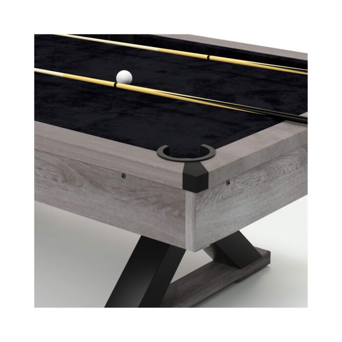 Large 84-Inch Rustic Gray Pool Table With Cues, Balls And X-Legs (SAK54361) - Image 11