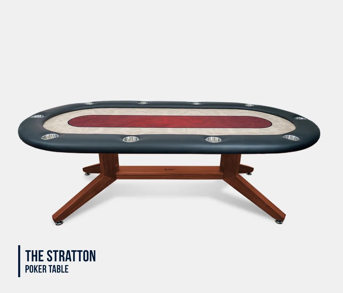 BBO The Stratton poker table top view showing 10 player layout and pedestal base