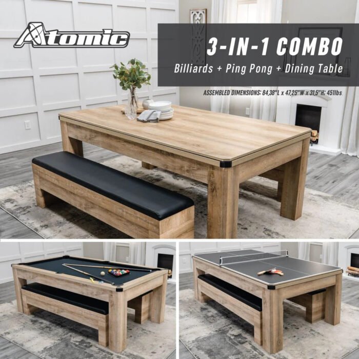 Atomic Hampton 7' 3-in-1 Dining Table with Billiards and Table Tennis In White Oak - Image 3